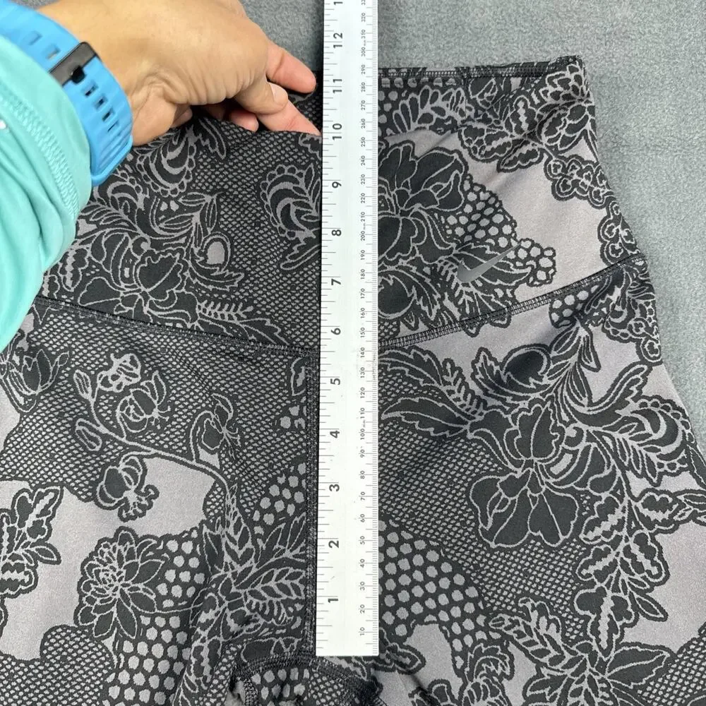 Nike Leggings Women's Small Gray Black Lace Floral Printed Athletic Stretch